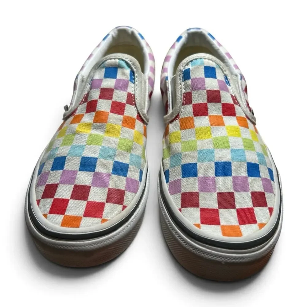 Vans Classic Slip-on Rainbow Checkerboard Kids Shoes Size 3
